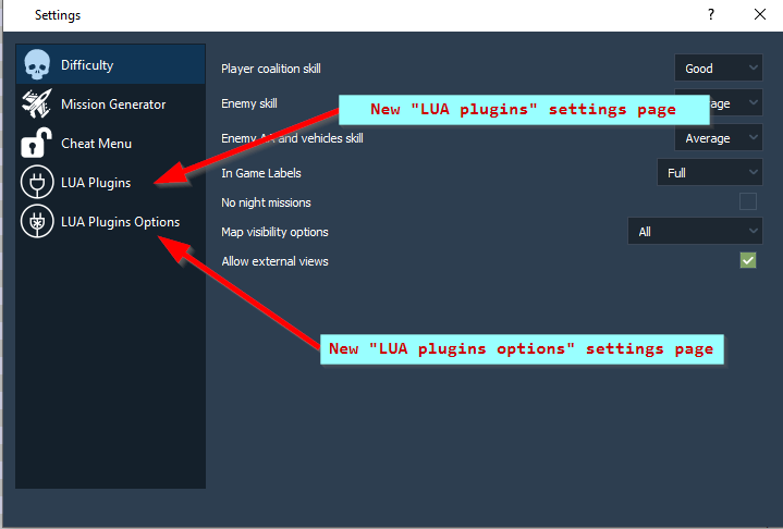 New settings pages