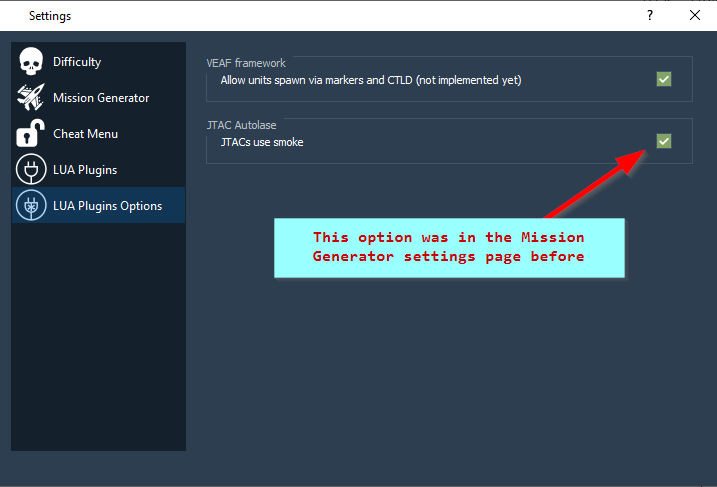 LUA Plugins settings page LUA Plugins Options settings page